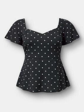 Torrid Black Polka Dot Flutter Sleeve Peplum Top